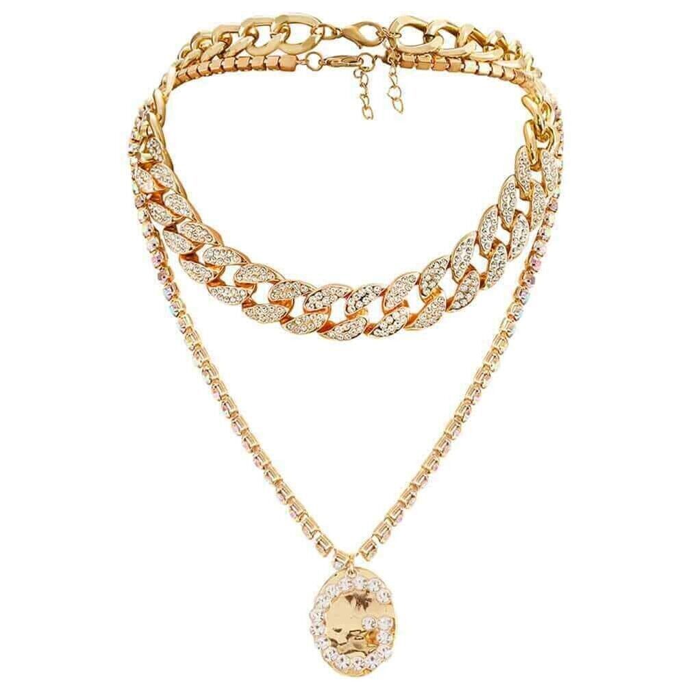 Cuban Chain Choker, Vintage Style Rhinestone Encrusted Gold "G" Pendant